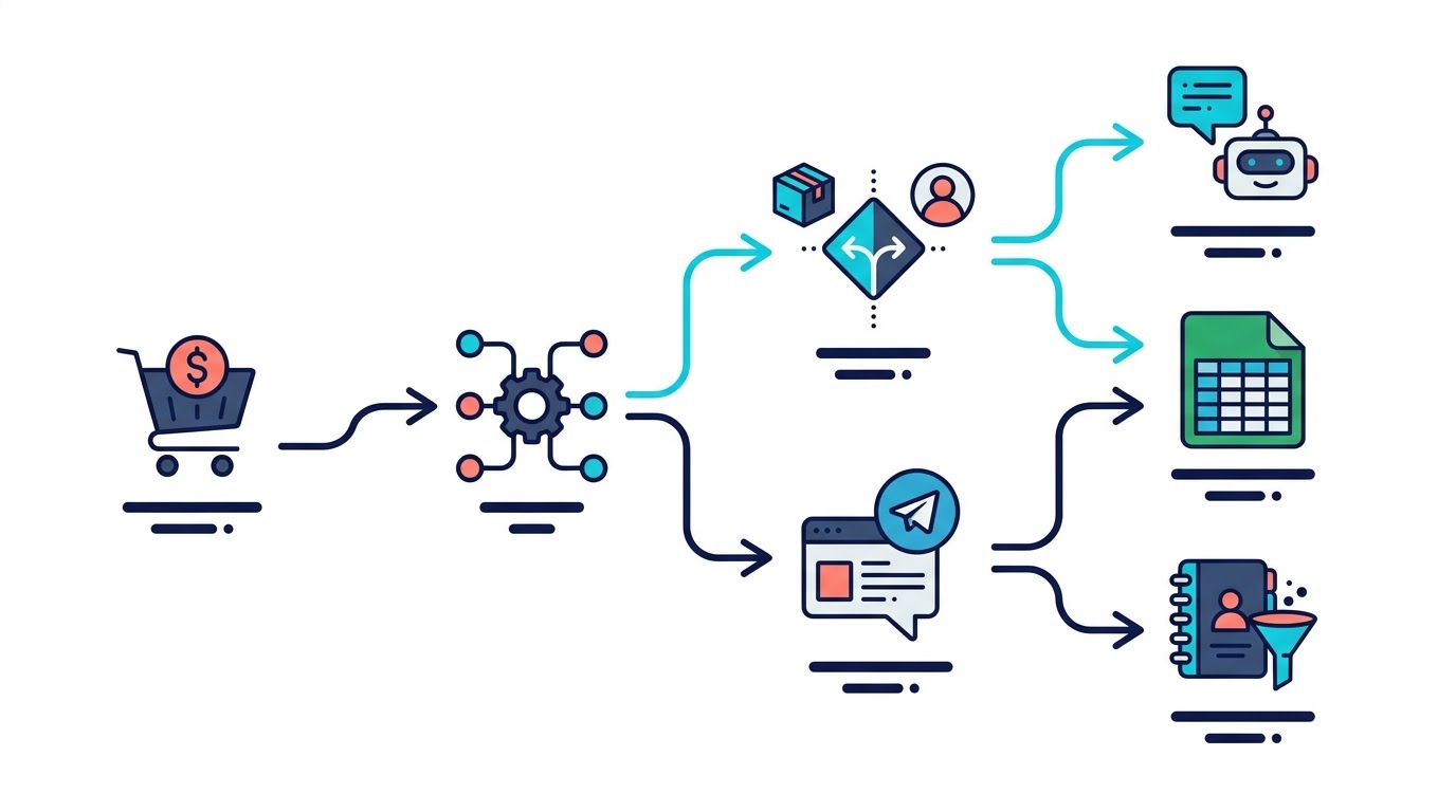 Sơ đồ workflow WooCommerce n8n Smax.AI cho chăm sóc khách sau mua