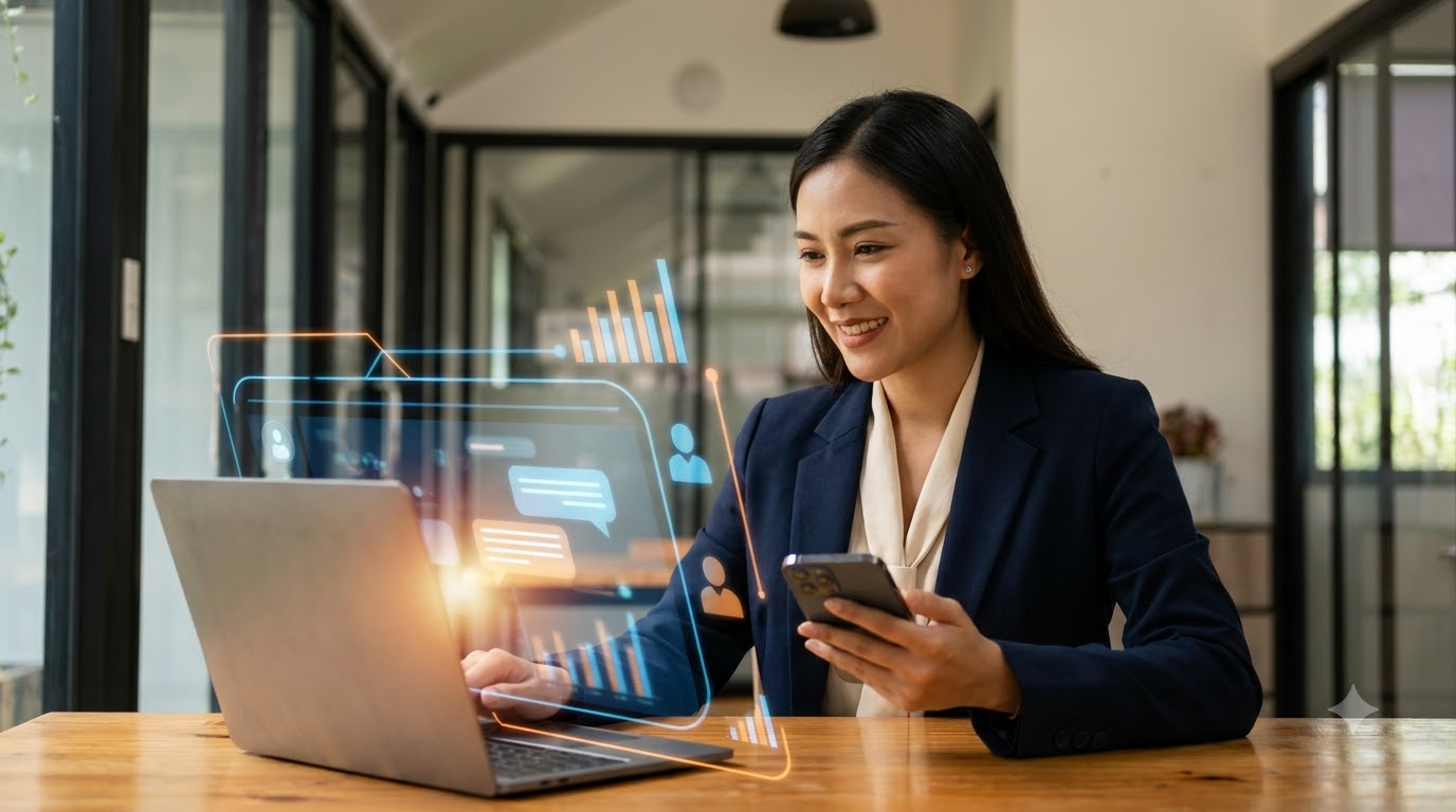 Nhân viên tư vấn Việt Nam theo dõi livechat website và dữ liệu khách hàng trên dashboard