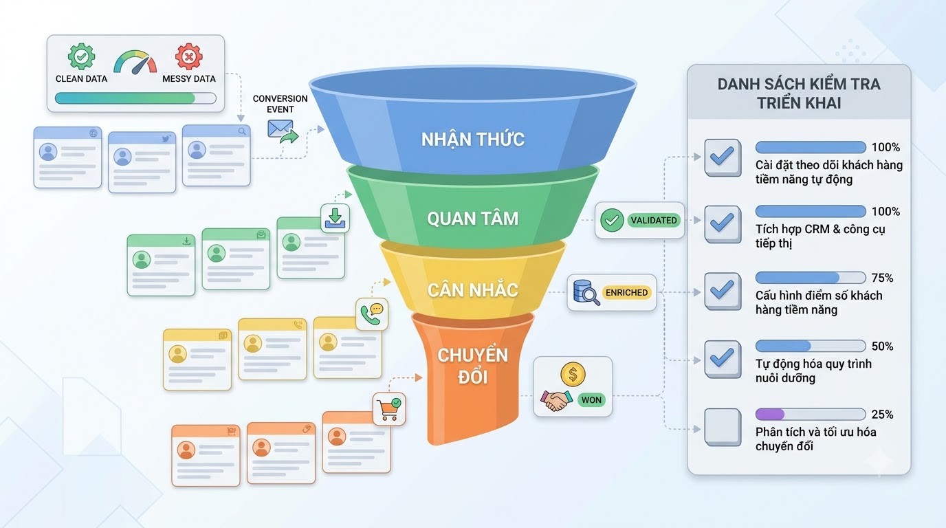 Checklist triển khai phễu đo lường lead Facebook Ads bằng automation
