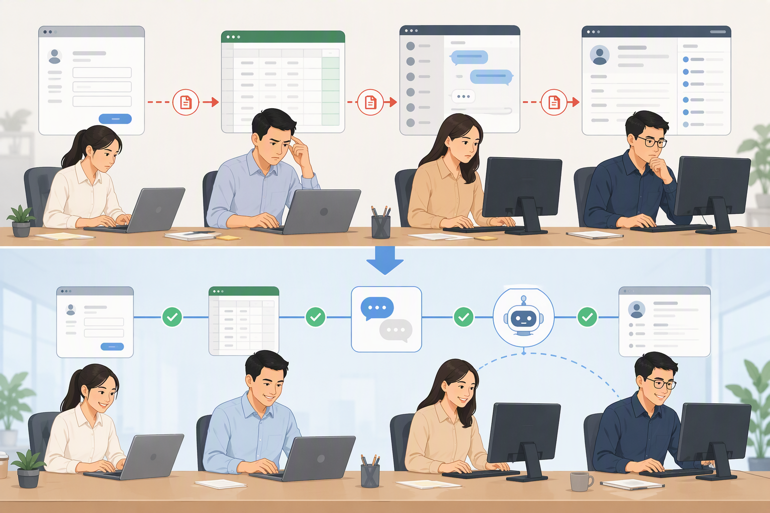Vấn đề nhập liệu thủ công giữa form, inbox, CRM và bảng dữ liệu