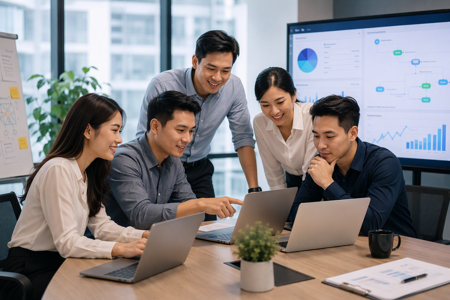 Đội marketing và sales Việt Nam theo dõi lead từ chatbot website trên dashboard CRM