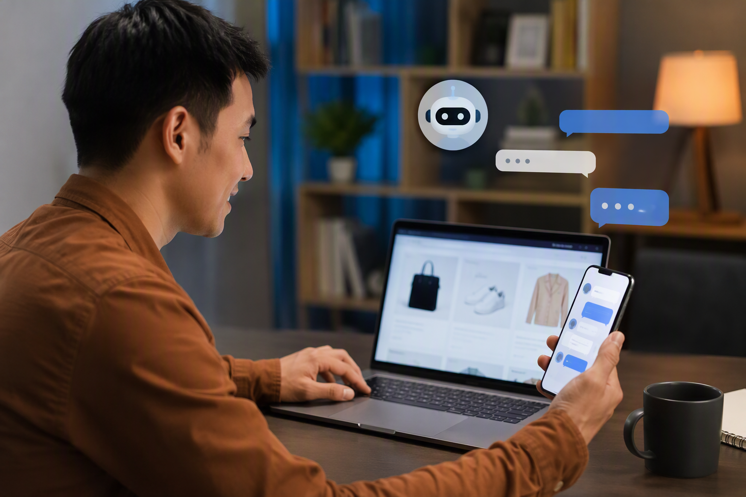 Khách truy cập website trò chuyện với chatbot AI và nhận tư vấn tự động