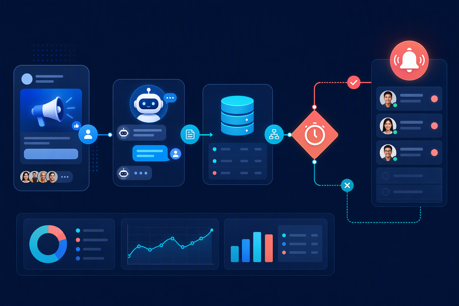 Sơ đồ workflow Messenger Ads Smax.AI n8n NocoDB cảnh báo sales
