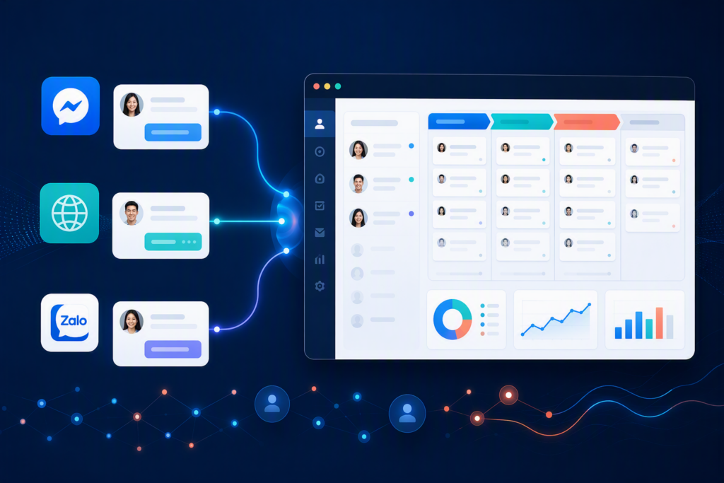 Pipeline sales đa kênh cho dịch vụ tư vấn với Messenger website và Zalo