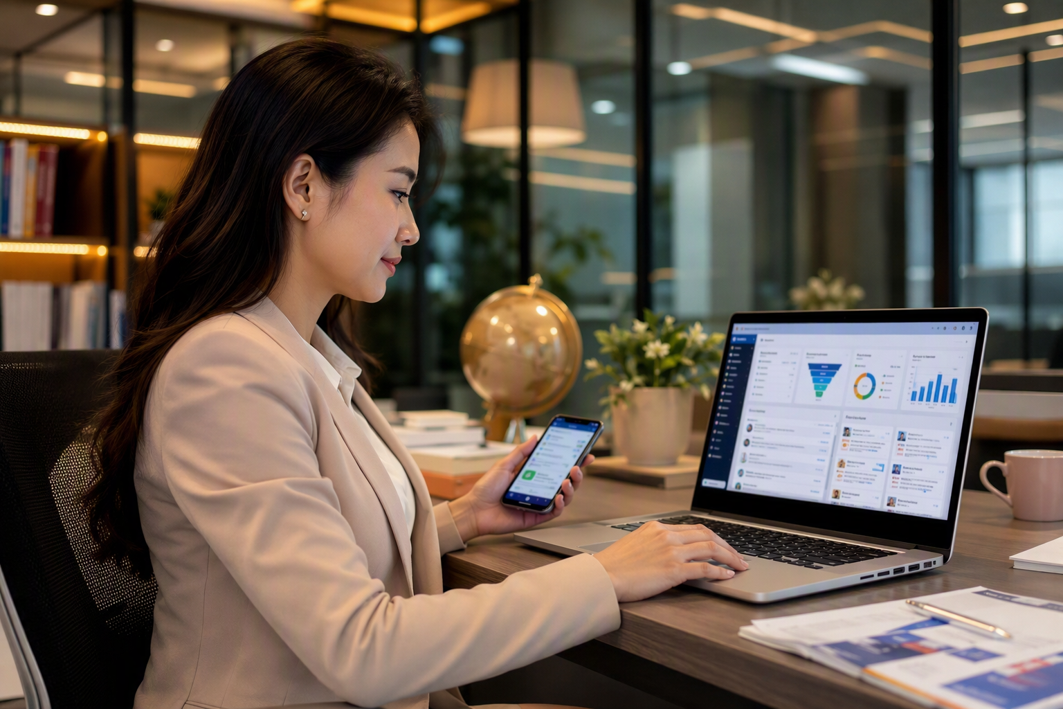 Tư vấn viên giáo dục theo dõi chatbot và Telegram