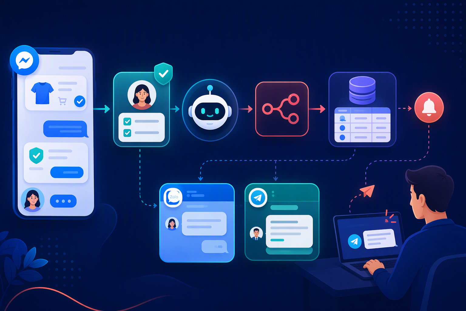 Workflow Messenger Zalo zBusiness với Smax.AI n8n và NocoDB