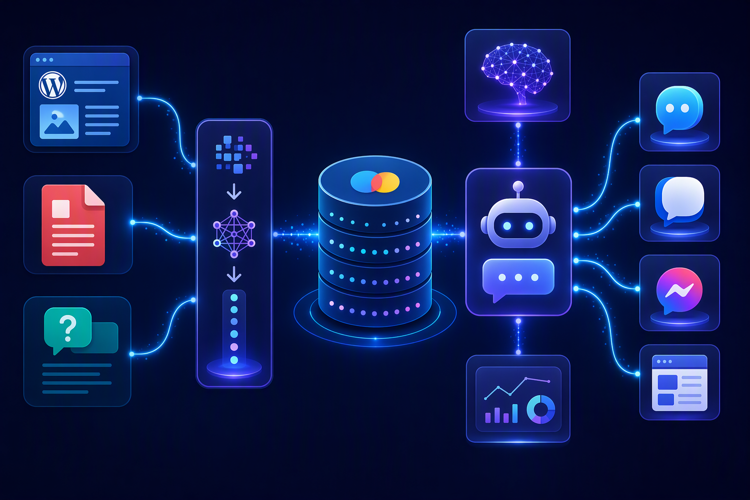 Sơ đồ RAG kết nối tài liệu doanh nghiệp với Chroma, chatbot và các kênh khách hàng