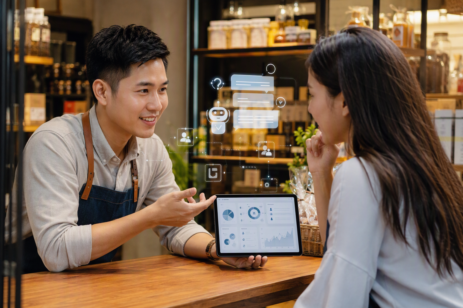 Chủ doanh nghiệp dùng chatbot và mini CRM để tư vấn khách hàng