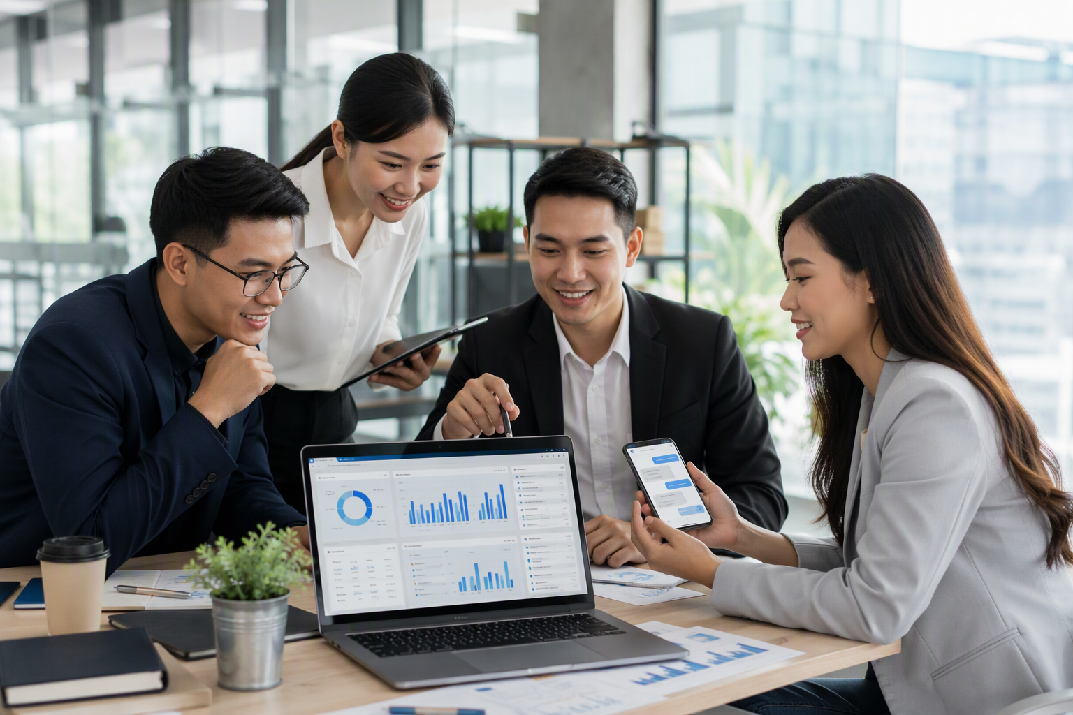 Đội sales theo dõi dashboard lead từ chatbot và NocoDB