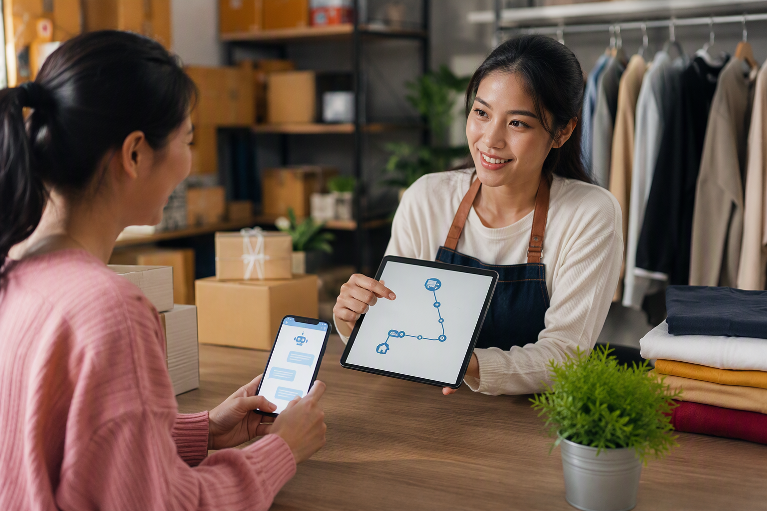 Chủ shop chăm sóc khách hàng bằng chatbot sau mua