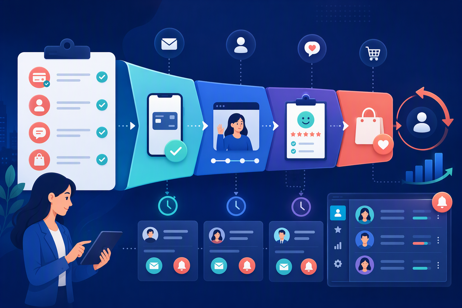 Checklist phễu onboarding khảo sát hài lòng và chăm sóc khách đã mua