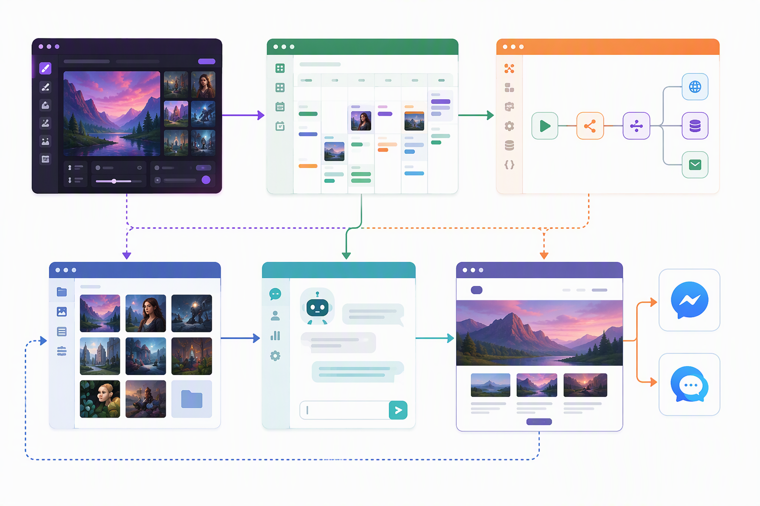 Kiến trúc InvokeAI kết nối NocoDB, n8n, WordPress, Smax.AI và các kênh chăm sóc khách hàng