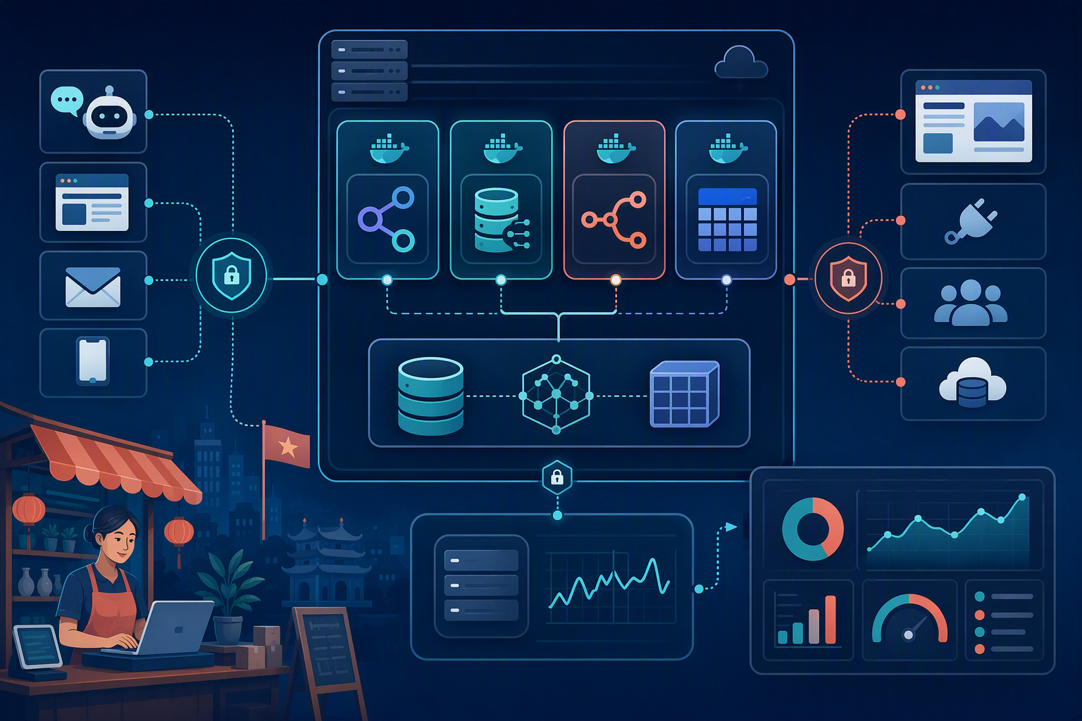 Kiến trúc self-host Langflow với vector database và data layer