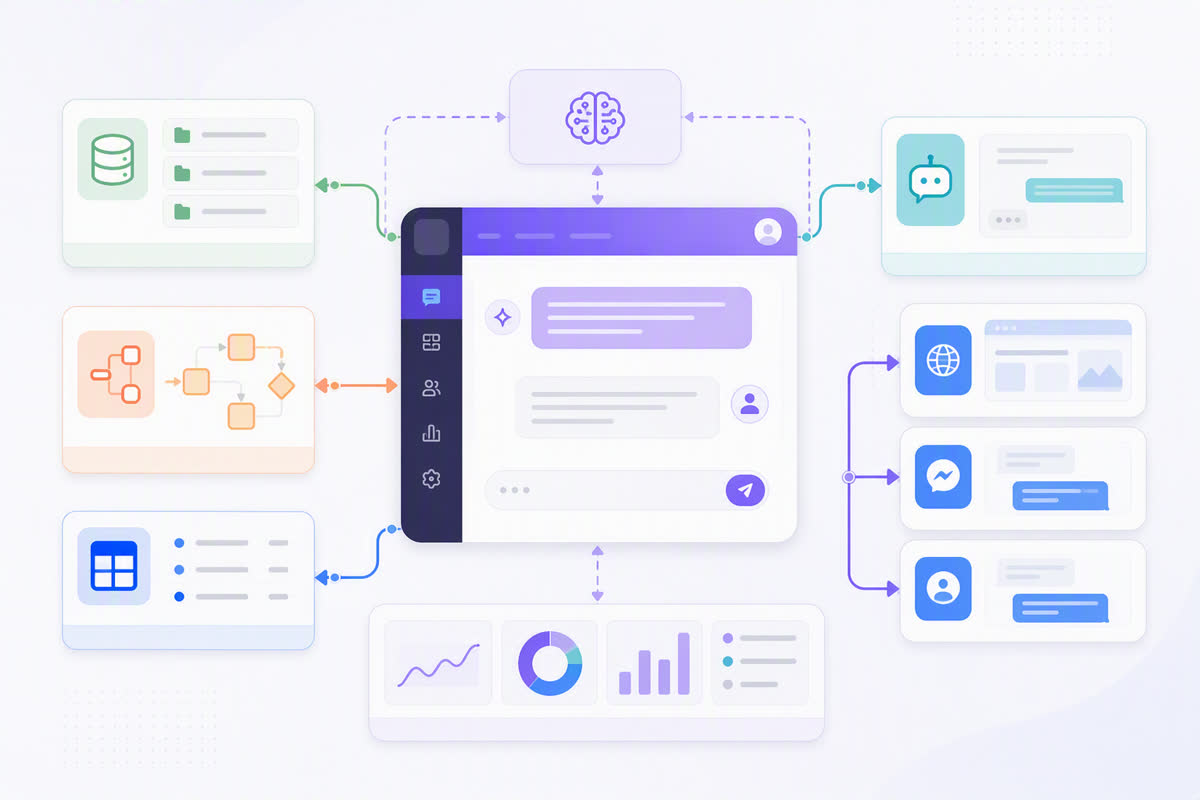 Workflow LobeChat kết hợp n8n NocoDB Smax.AI và các kênh khách hàng