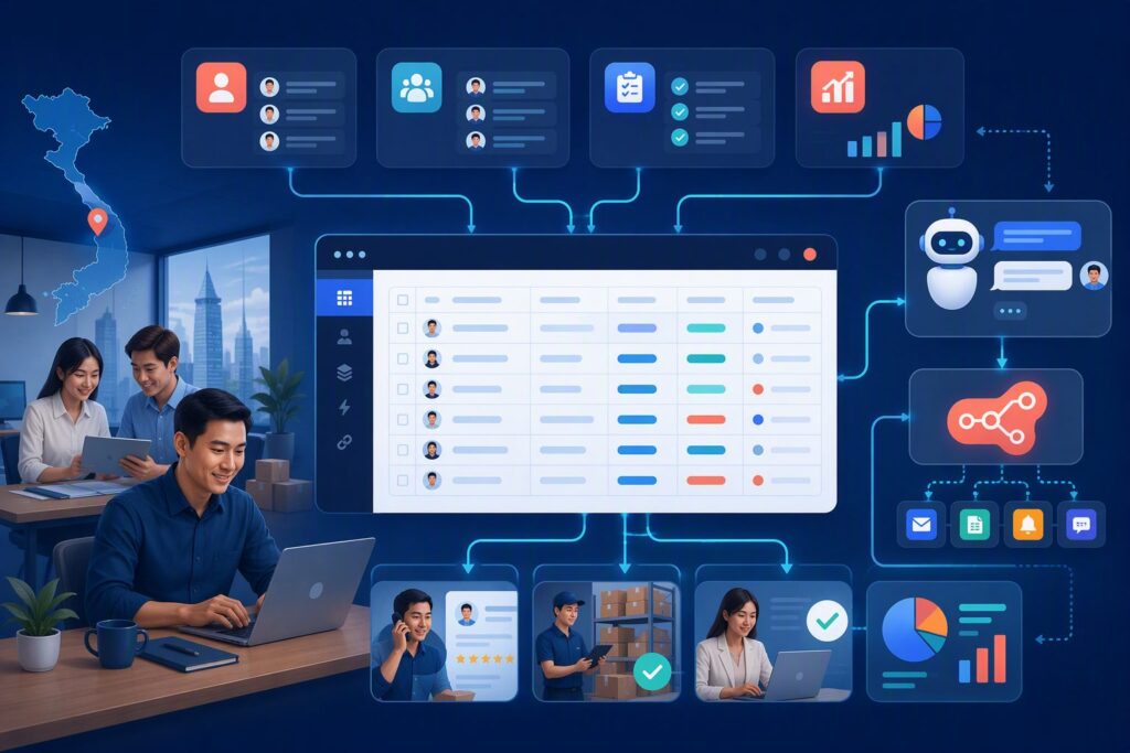NocoDB làm mini CRM cho task sales và automation đa kênh