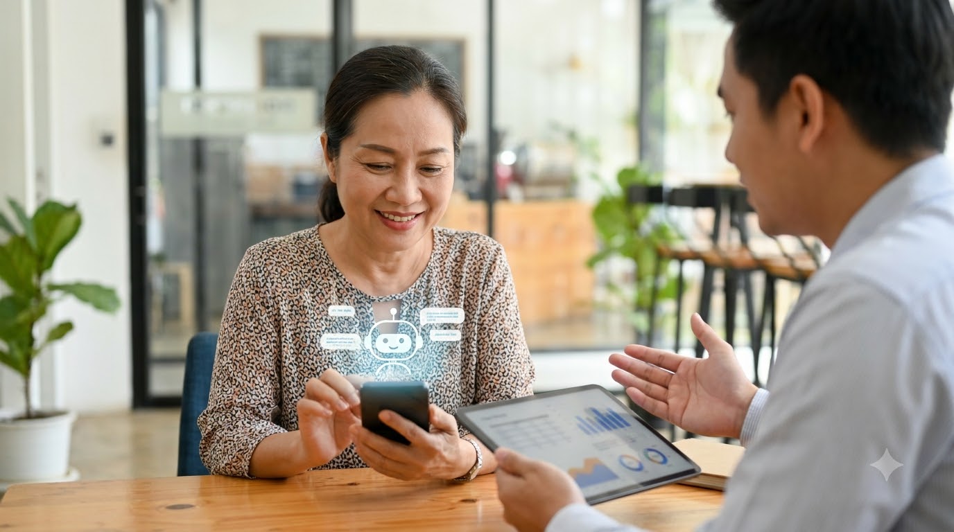 Khách hàng Việt Nam tương tác với chatbot AI và được tư vấn viên hỗ trợ