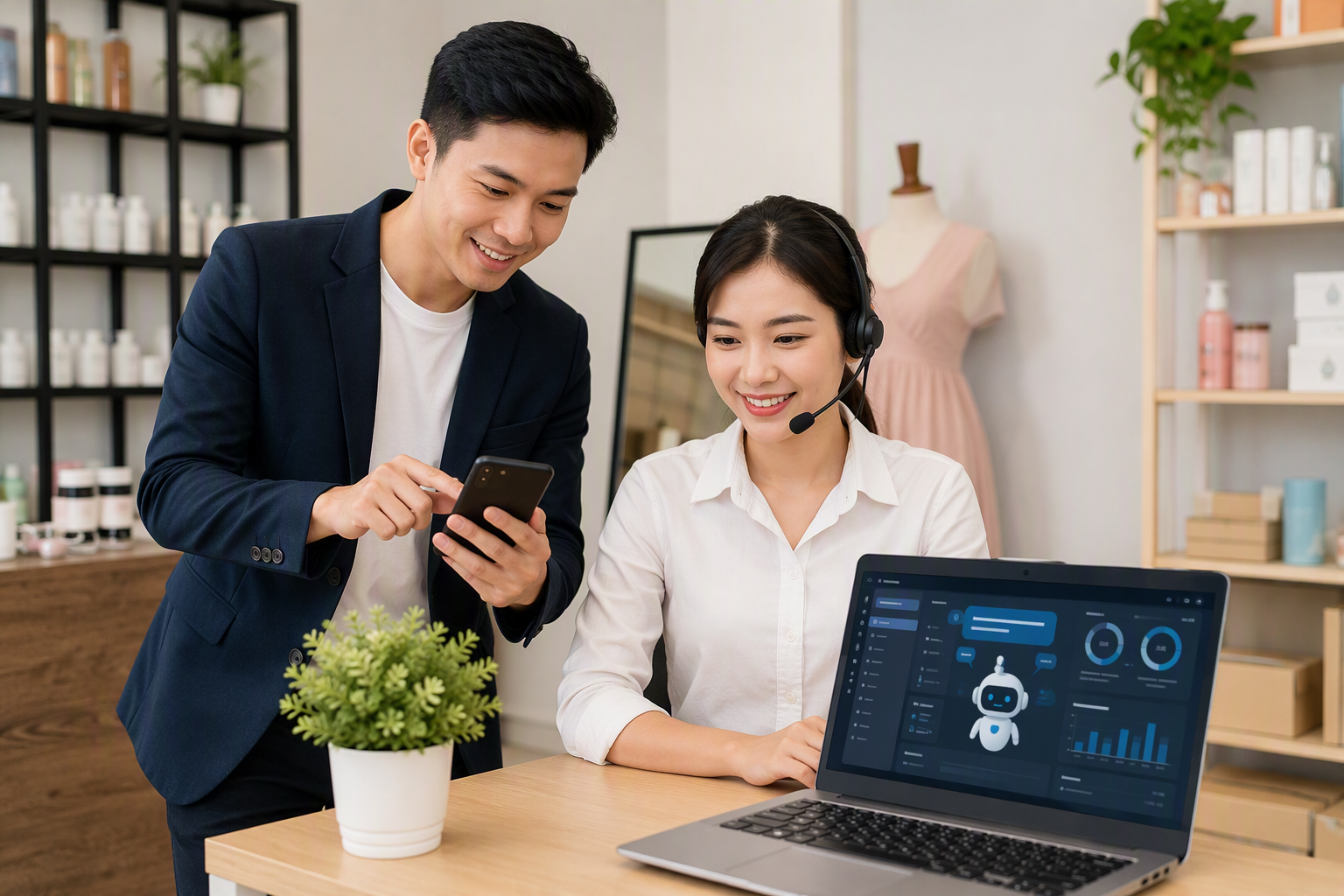 Chủ doanh nghiệp dùng chatbot AI để chăm sóc khách hàng đa kênh