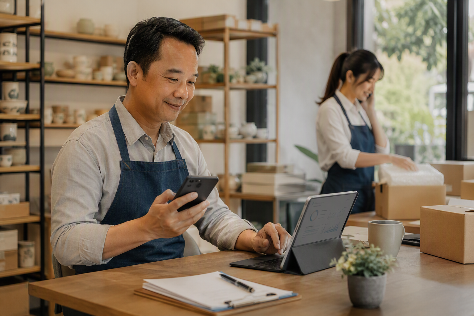 Chủ shop theo dõi chatbot automation và task chăm sóc khách hàng