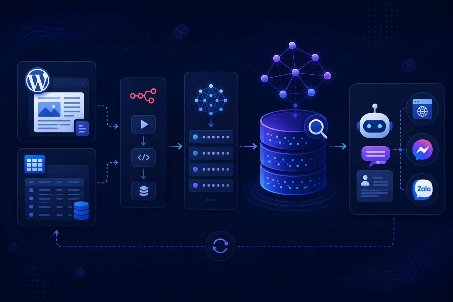 Kiến trúc RAG kết hợp n8n NocoDB vector database và chatbot