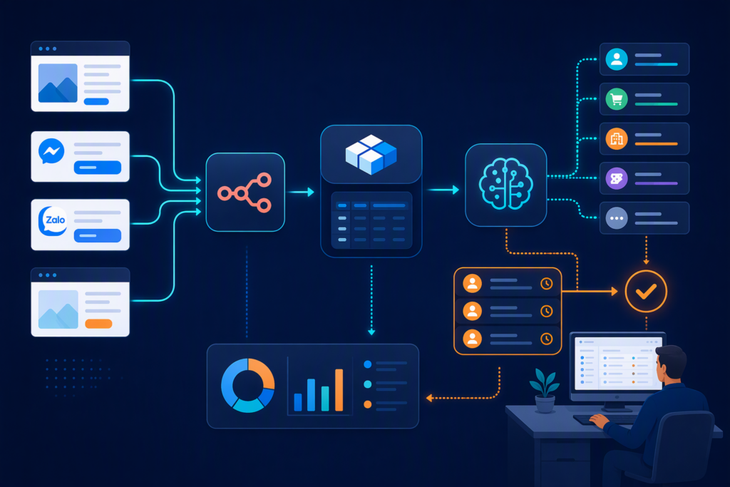 Blueprint phân loại lead đa kênh bằng AI agent và NocoDB