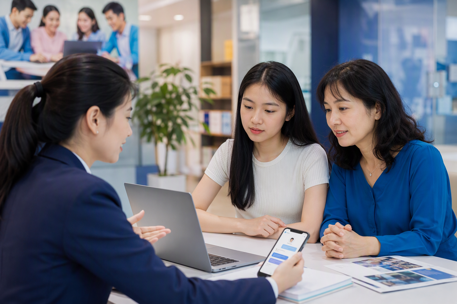 Phụ huynh và học viên tương tác với chatbot tư vấn khoá học