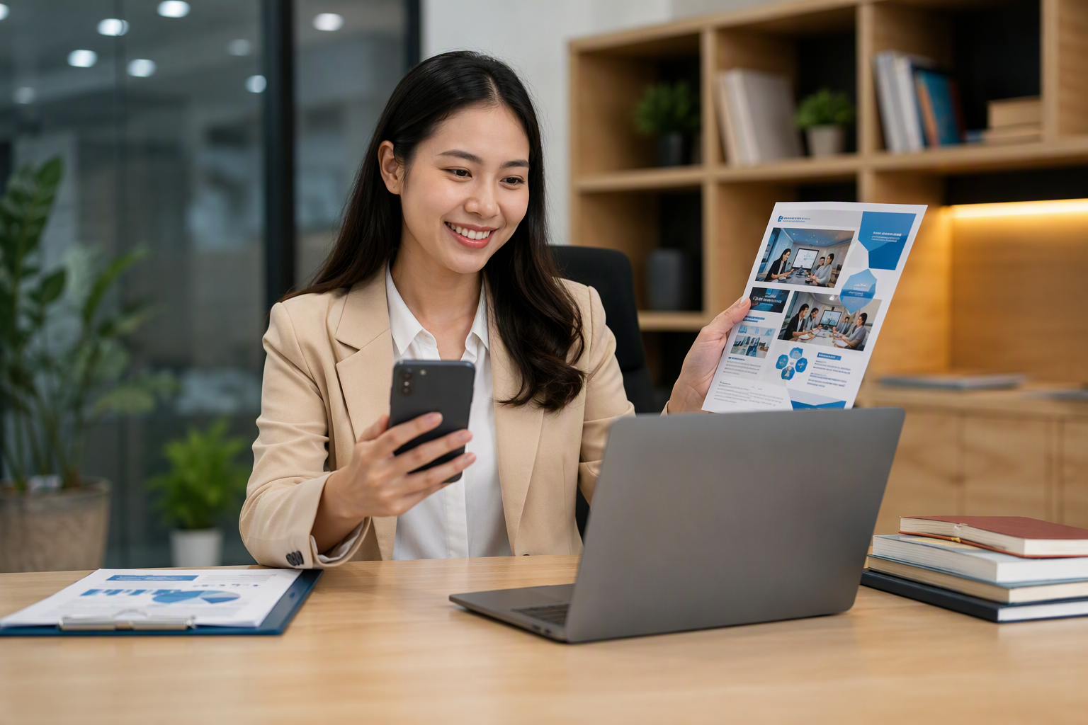 Nhân viên tư vấn trung tâm đào tạo dùng dashboard automation gửi tài liệu
