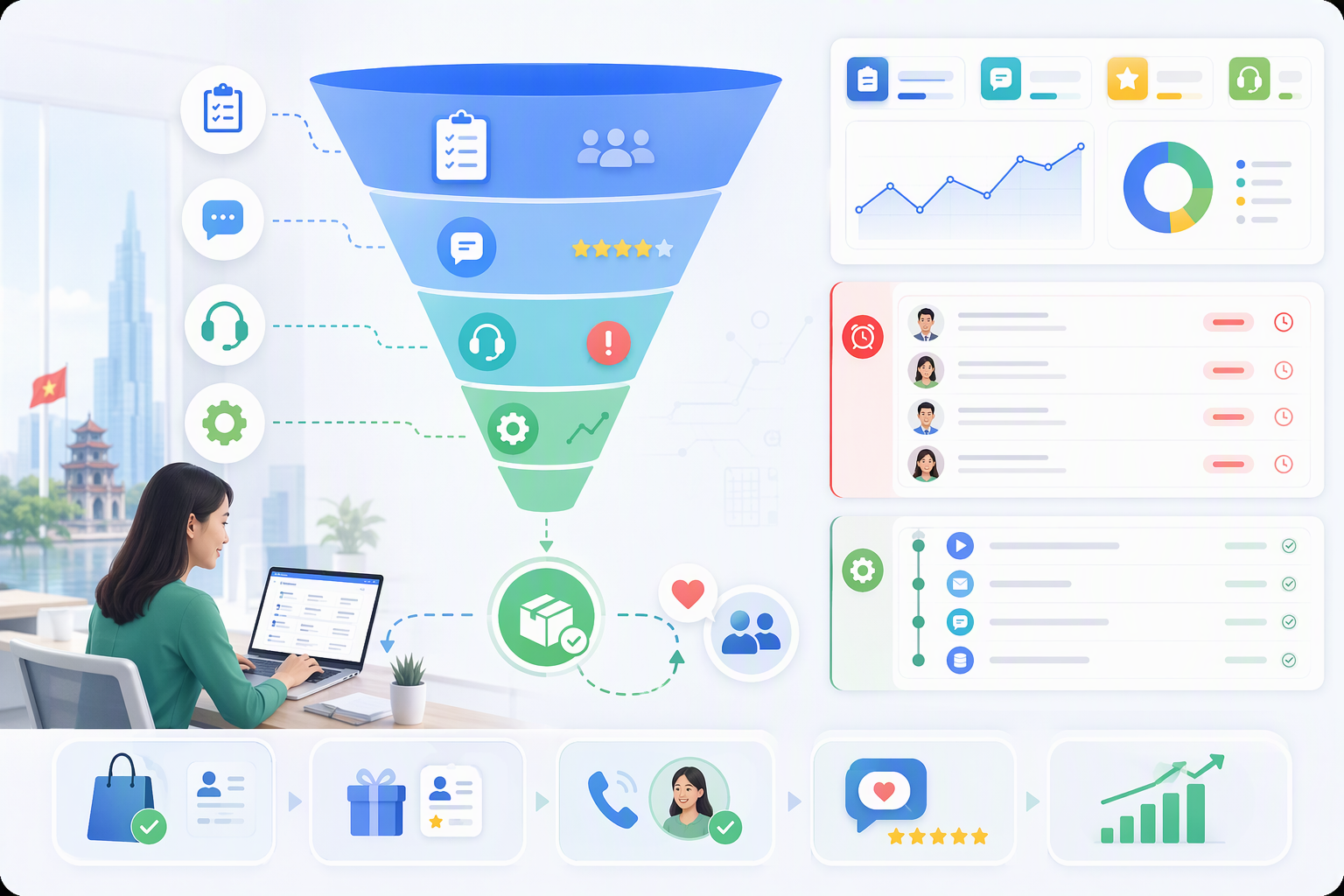 Checklist dashboard task CSKH quá hạn và khách mua lại