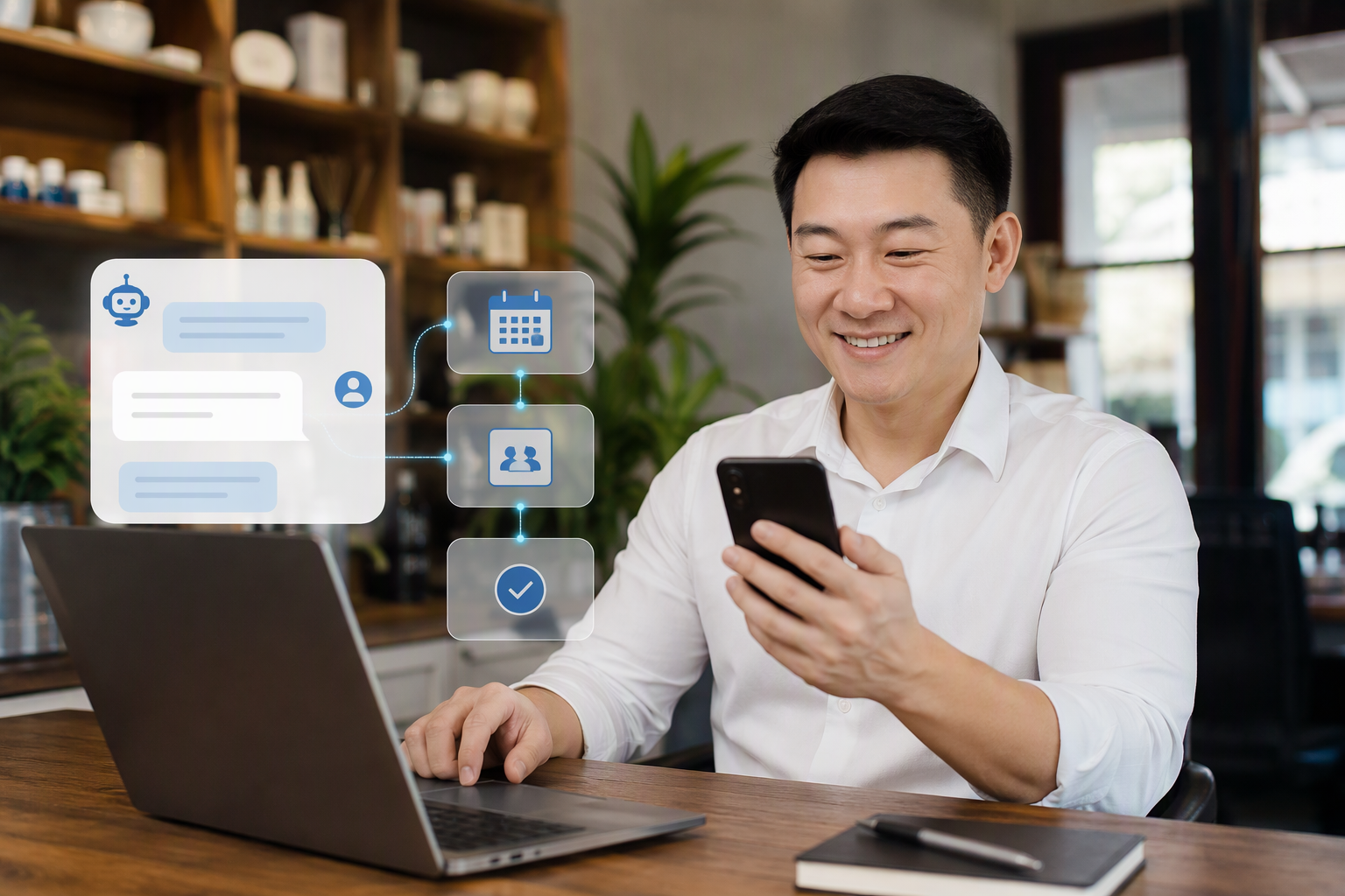 Chủ shop dùng chatbot automation để hẹn lịch và chăm sóc khách hàng