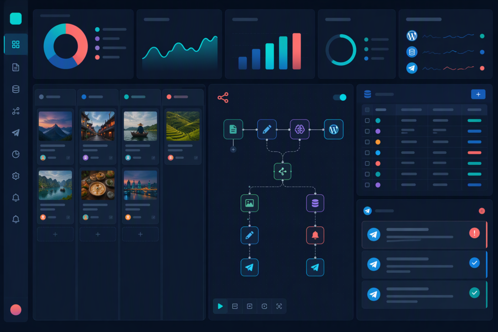 Dashboard Content Ops cho WordPress NocoDB n8n và Telegram