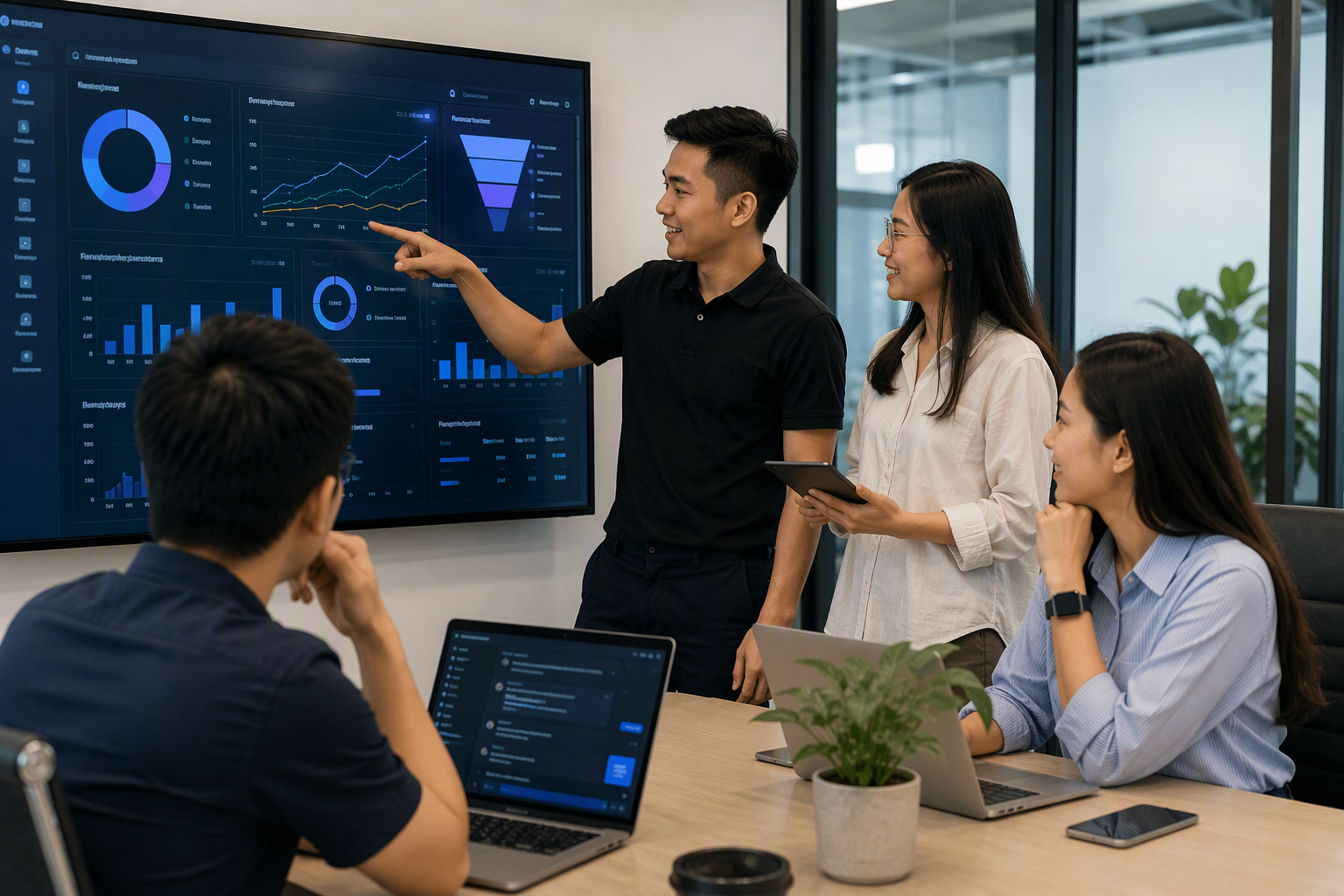 Đội marketing Việt Nam theo dõi dashboard nội dung và automation