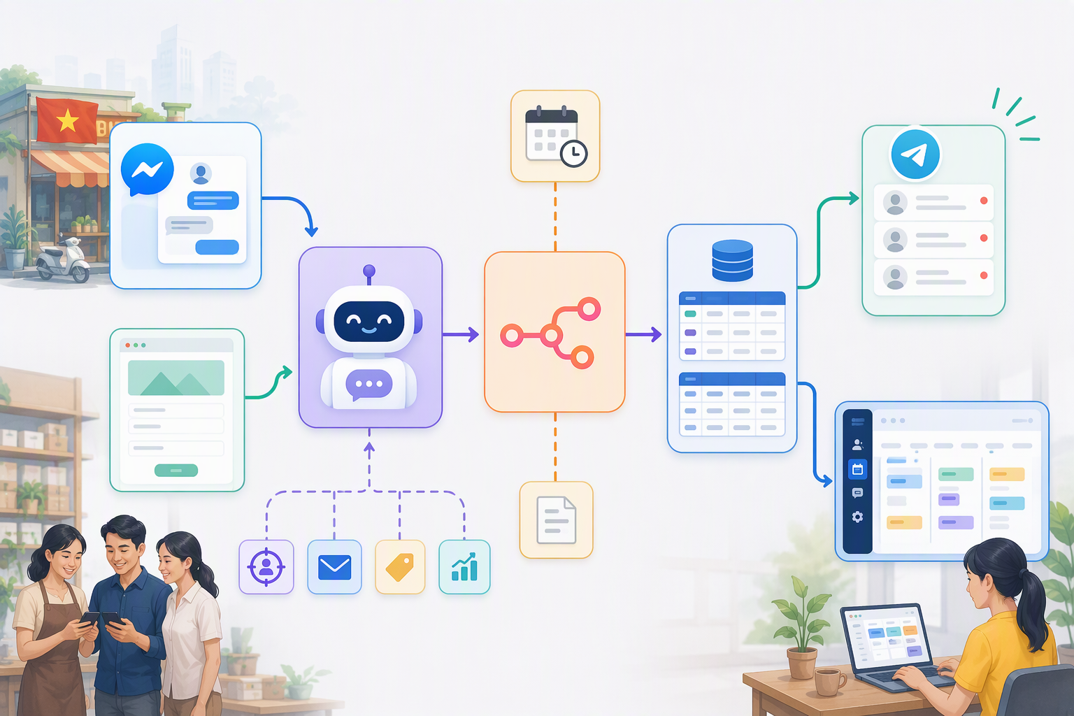 Workflow dữ liệu lead lịch hẹn từ chatbot sang NocoDB