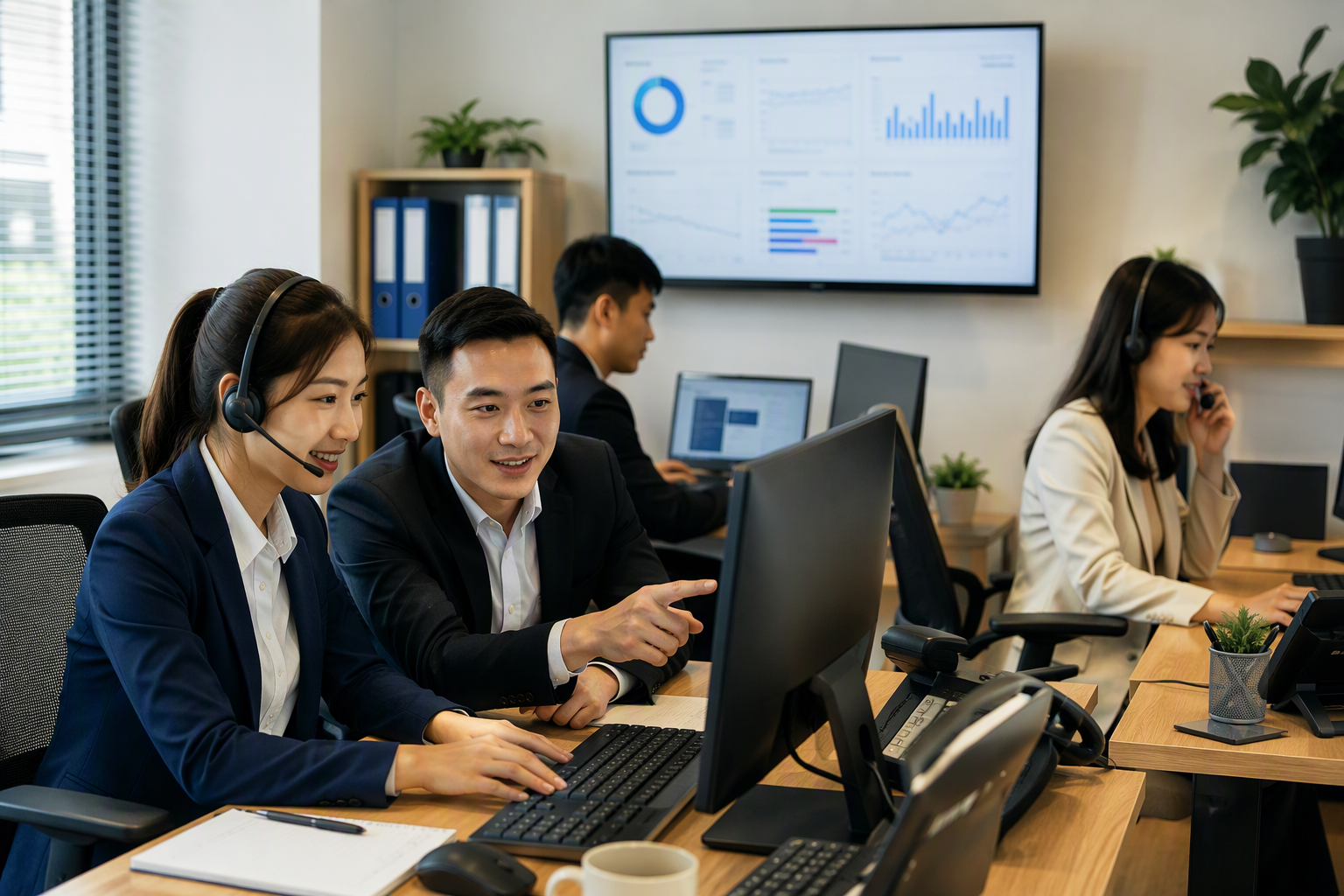 Đội sales Việt Nam theo dõi dashboard CRM và gọi lại khách hàng