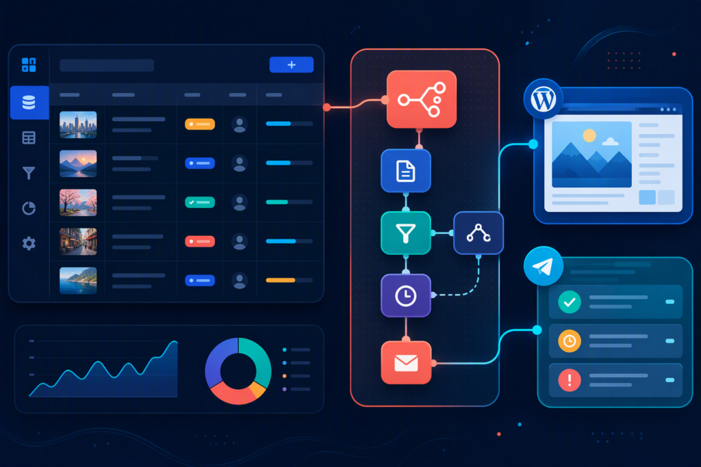 workflow n8n WordPress API NocoDB Telegram cho content automation