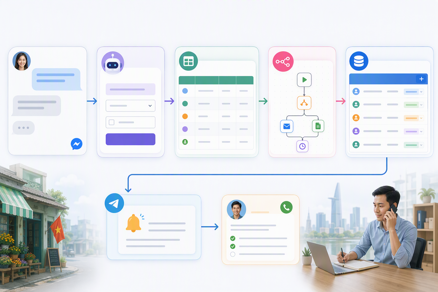 Workflow chatbot Form Builder Data Table n8n NocoDB cho chăm sóc sau mua