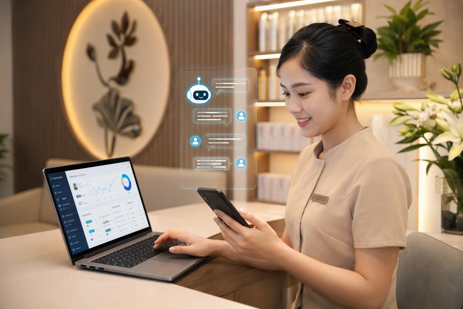 Chuyên viên spa nhận thông tin lead từ chatbot GenAI