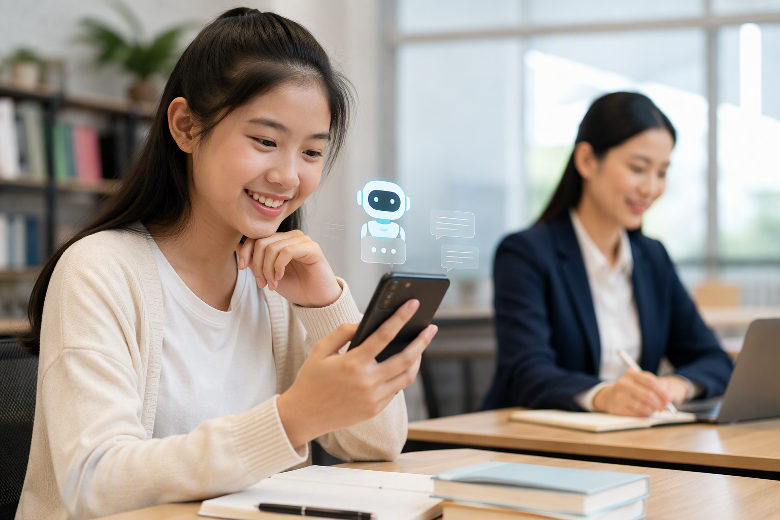 Học viên tương tác chatbot và được chăm sóc bởi trung tâm đào tạo