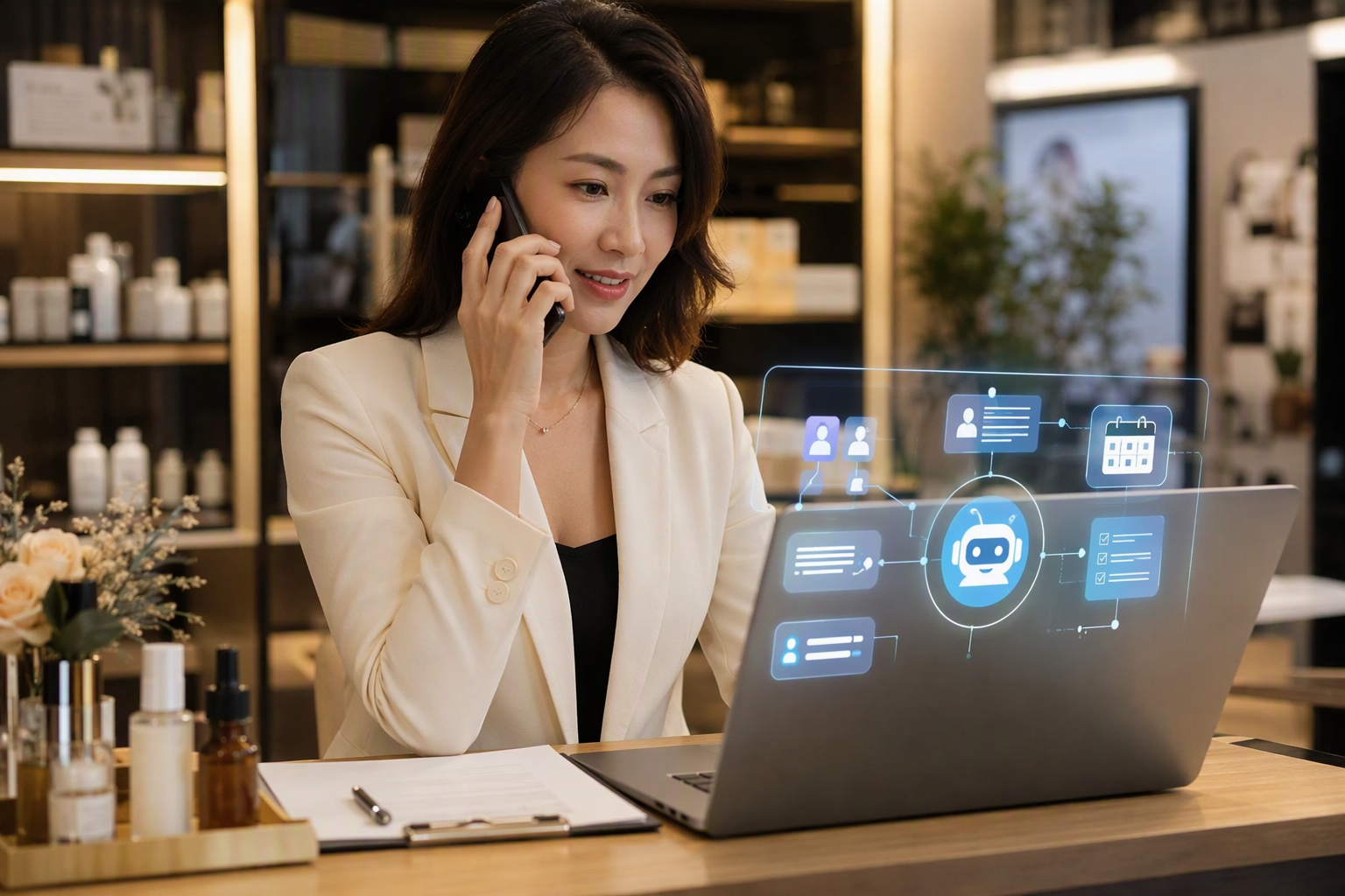 Chủ doanh nghiệp dùng chatbot automation để chăm sóc lead