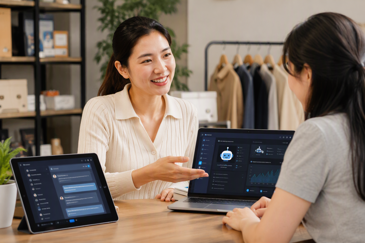 Chủ shop dùng chatbot automation để tư vấn khách hàng trên website