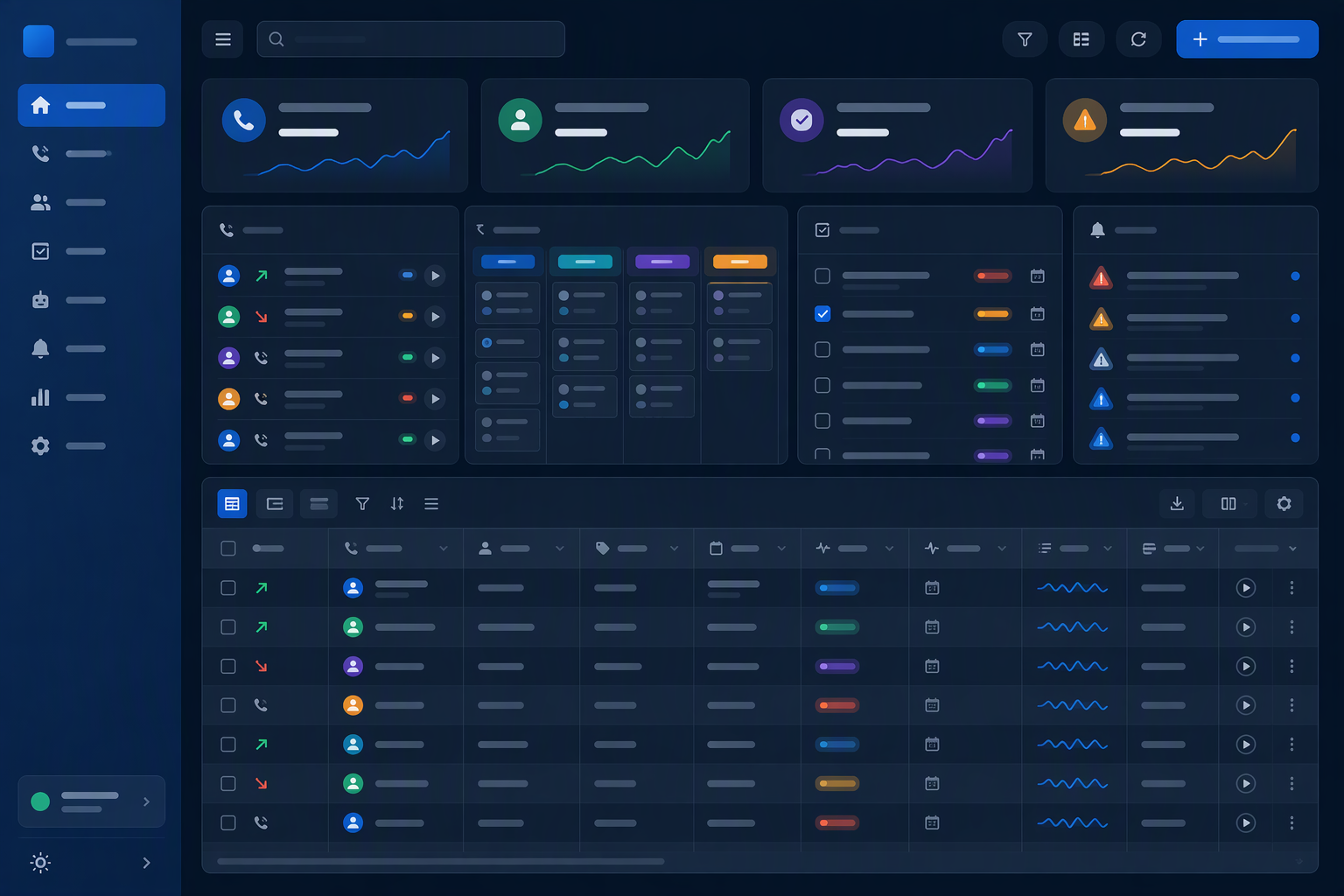 Dashboard vận hành voice AI lưu log cuộc gọi lead và task follow-up