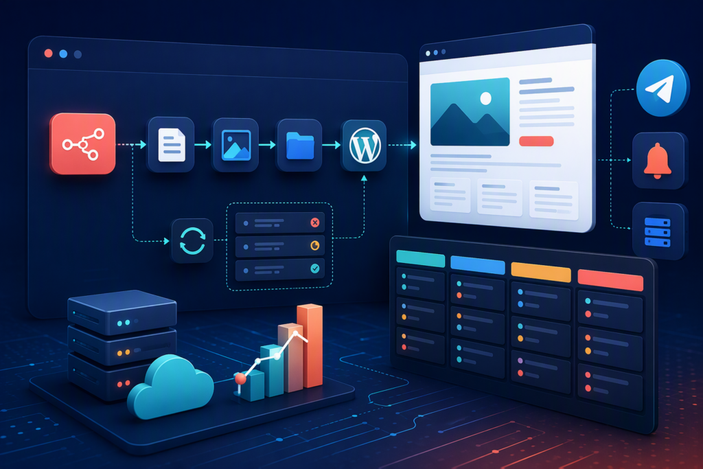 n8n và WordPress API retry publish bài blog có log lỗi Telegram