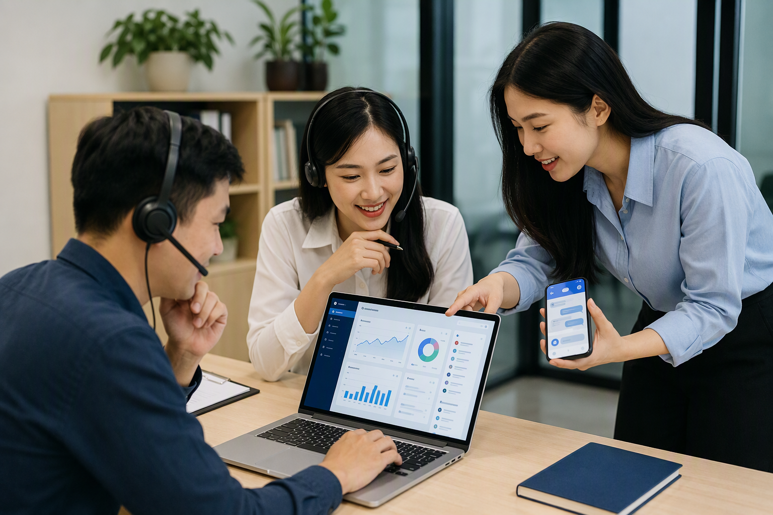 Nhân viên CSKH theo dõi dashboard chăm sóc khách mua lại