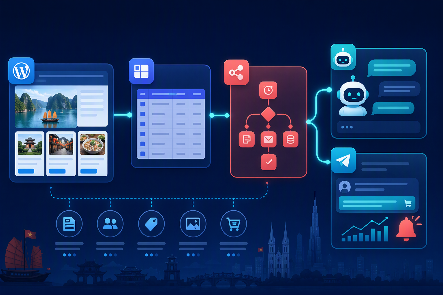 Workflow WordPress NocoDB n8n Smax.AI và Telegram sales