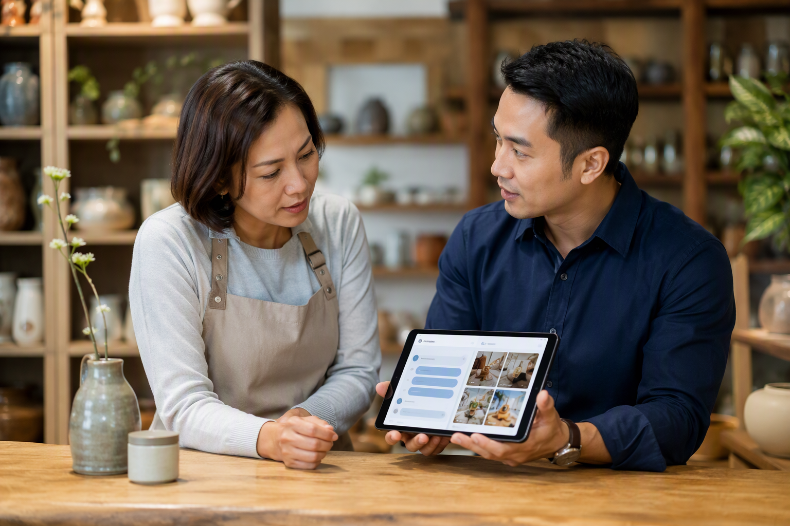 Chủ shop dùng chatbot AI và thư viện nội dung để tư vấn khách hàng