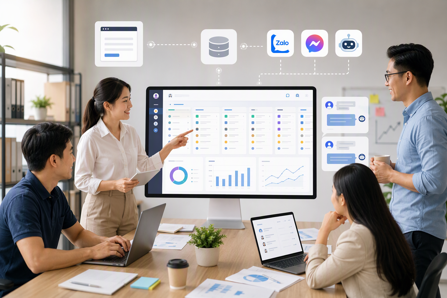 Mini CRM trên NocoDB gom lead từ website, Zalo, Messenger và chatbot