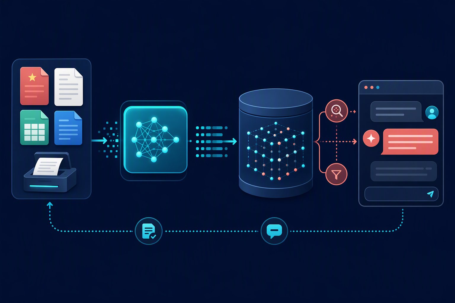 Sơ đồ workflow RAG từ tài liệu đến câu trả lời chatbot