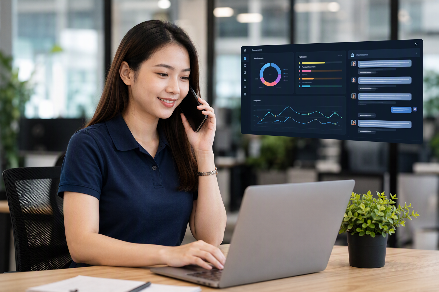 Nhân viên CSKH theo dõi dashboard onboarding và hội thoại chatbot